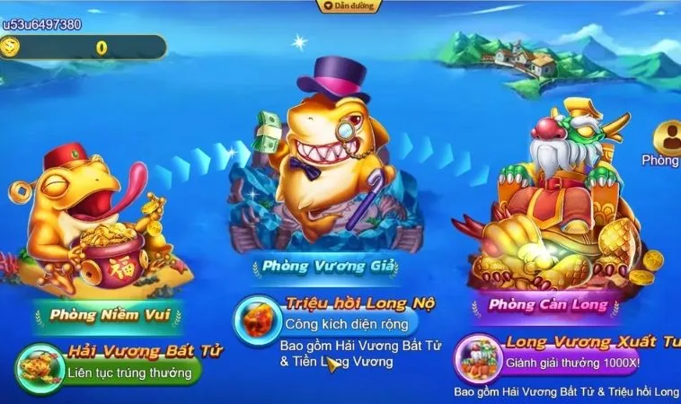 Chơi Bắn Cá Royal Fishing Tại JBO Chinh Phục Đại Dương 2 Các phòng chơi trong game Bắn Cá Royal Fishing Tại JBO