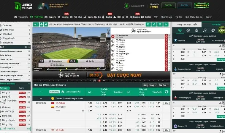 Khám Phá Cá Cược Thể Thao Ảo JBO Bí Quyết Thắng Lớn Mỗi Ngày 2 Giao diện đặt cược thể thao ảo JBO
