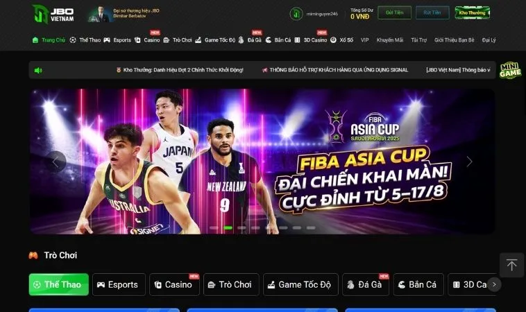 Giao diện trang chủ nhà cái JBO