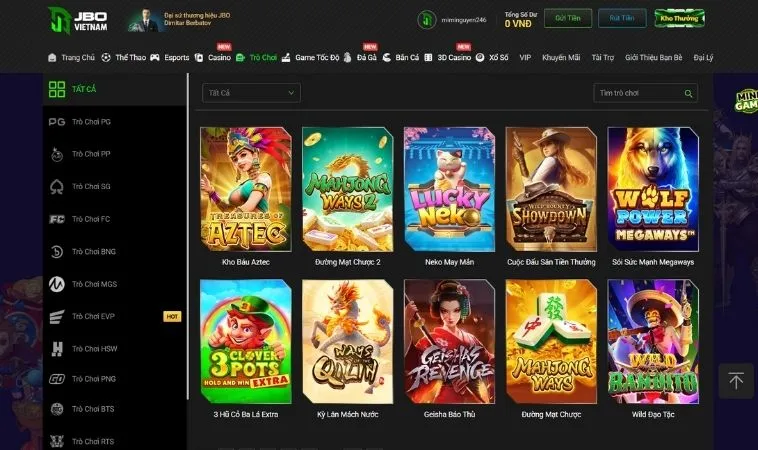 Sảnh Nổ Hũ JBO quy tụ đa dạng các trò chơi nổ hũ hấp dẫn