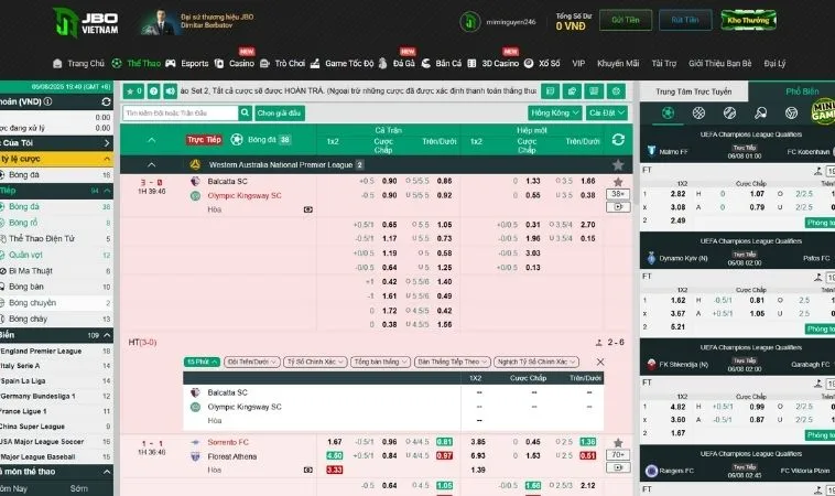 Bảng kèo cá cược Quần Vợt JBO